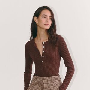 Everlane Cozy Rib Henley Ribbed Long Sleeve Top